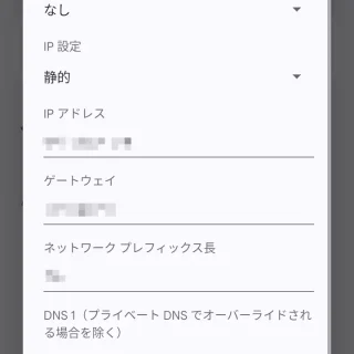 Pixel→設定→ネットワークとインターネット→インターネット→ネットワークの詳細→編集→IPアドレス
