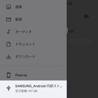 Pixel→設定→ストレージ→内蔵ファイルマネージャー→サイドメニュー