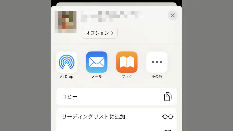 iPhoneアプリ→Safari→共有メニュー