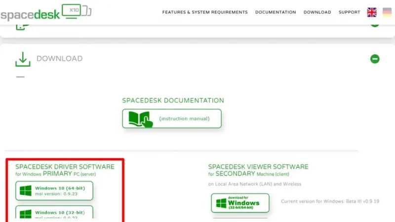 Web→spacedesk→DOWNLOAD