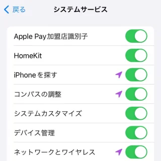 iPhone→iOS17→プライバシーとセキュリティ→位置情報サービス→システムサービス