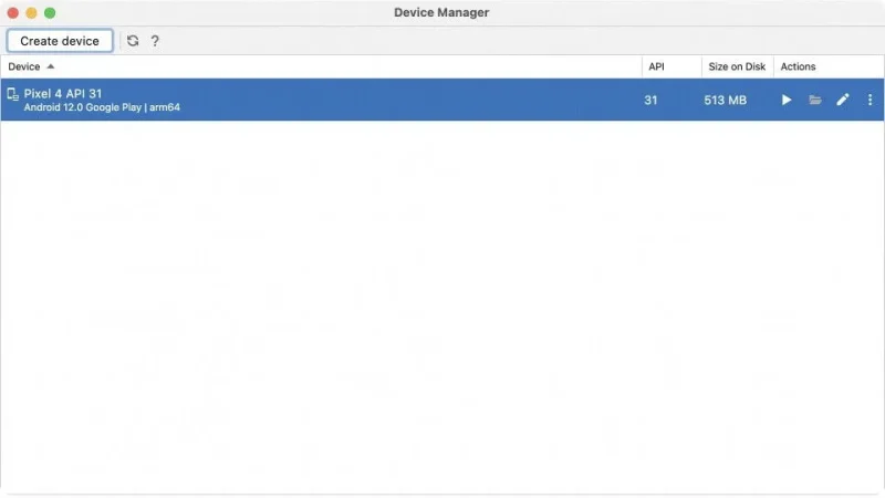 Macアプリ→Android Studio→Virtual Device Manager