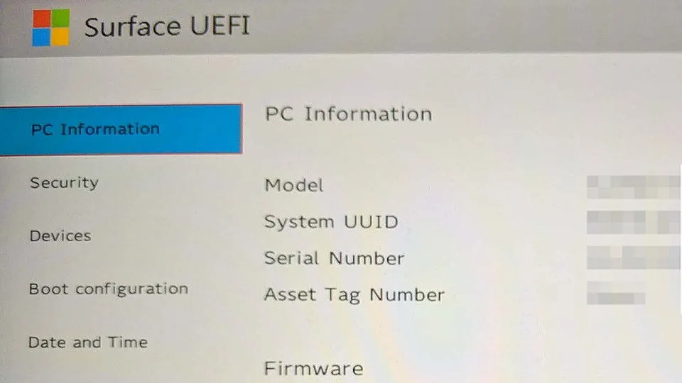 Surface UEFI→PC Information