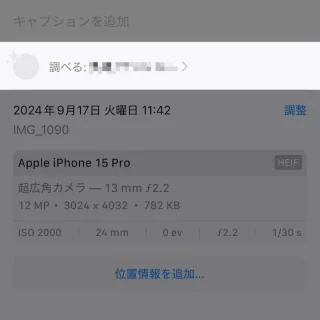 Phoneアプリ→写真→調べる