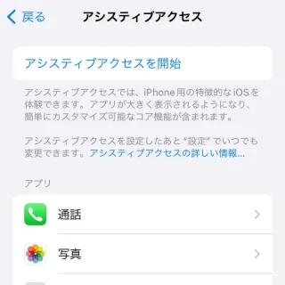 iPhone→設定→アクセシビリティ→アシスティブアクセス