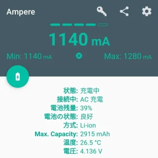 Androidアプリ→Ampere→USB Type-A