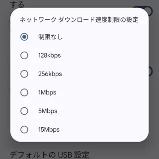Pixel→設定→システム→開発者向けオプション→ネットワークダウンロード速度制限