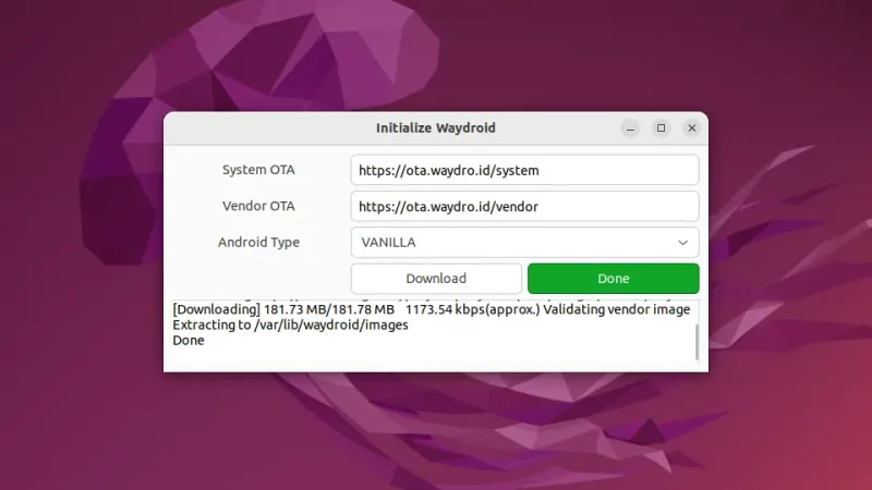 Ubuntu→Waydroid→Initialize Waydroid