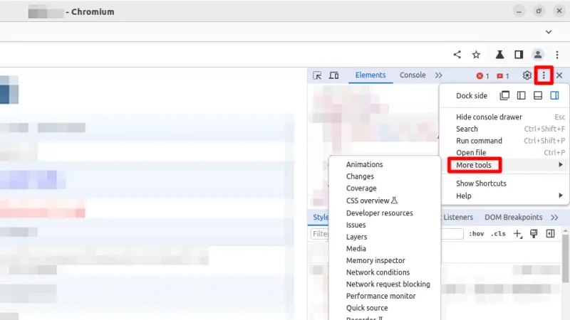 Ubuntu→Chromium→Developer Tools→三点リーダー→More Tools