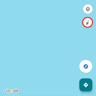 Androidアプリ→Googleマップ→現在地のアイコンとコンパス