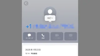 iPhoneアプリ→電話→履歴→詳細→電話番号→コピー