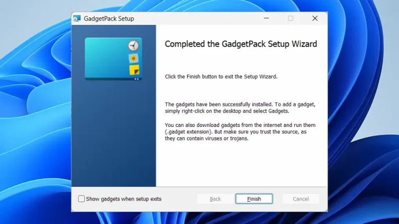 Windows 11→インストール→GadgetPack