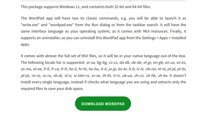 Web→WordPad for Windows 11