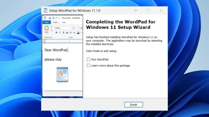 Windows 11→インストール→WordPad for Windows 11