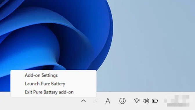 Windows 11→タスクバー→システムトレイ→Pure Battery Add-On