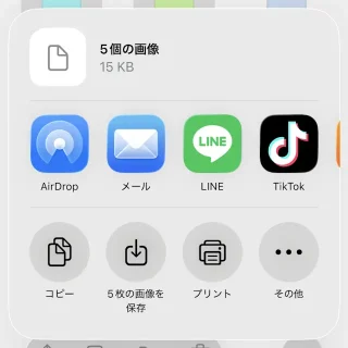 iPhoneアプリ→ファイル→画像フォルダー→選択済み→共有メニュー