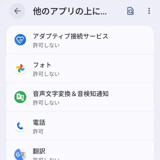 Androidスマートフォン→設定→アプリ→特別なアプリアクセス→他のアプリの上に重ねて表示