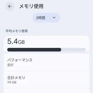 Androidスマートフォン→設定→システム→開発者向けオプション→メモリ使用