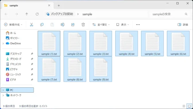 Windows 11→エクスプローラー→全選択