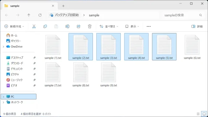 Windows 11→エクスプローラー→範囲選択
