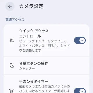 Androidアプリ→Pixelカメラ→カメラ設定→高速アクセス