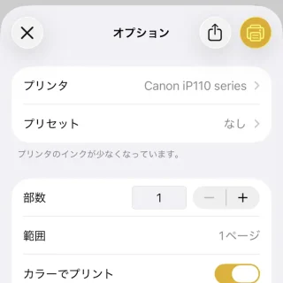 iPhone→プリント→オプション