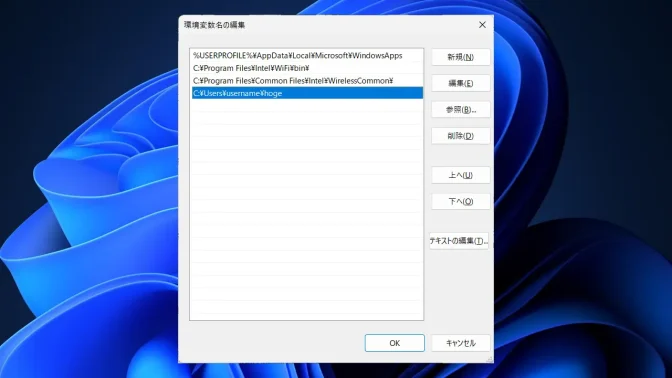 Windows 11→システムのプロパティ→詳細設定→環境変数→環境変数名の編集→Path