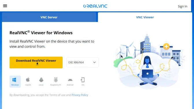 Web→Download VNC Viewer by RealVNC
