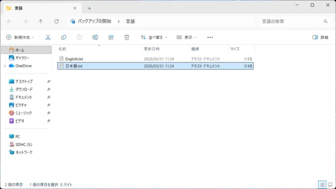Windows 11→エクスプローラー→フォルダー→言語ファイル→選択
