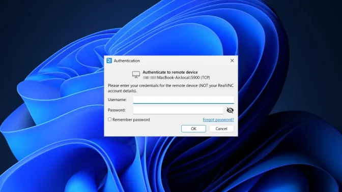 Windows 11→RealVNC Viewer→Authentication