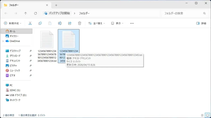 Windows 11→エクスプローラー→長いファイル名