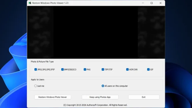 Windows 11→Restore Windows Photo Viewer to Windows 11/10