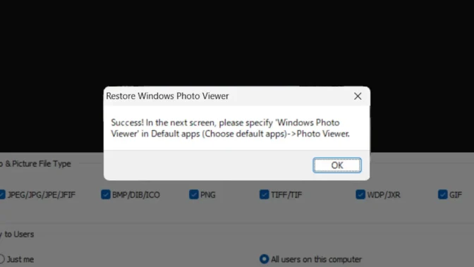 Windows 11→Restore Windows Photo Viewer→Success!