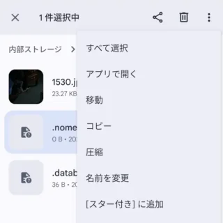 Androidアプリ→Files by Google→Picture→Thumbnails→nomedia→メニュー