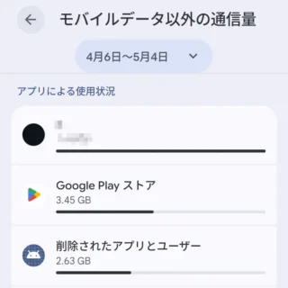 Androidスマートフォン→設定→ネットワークとインターネット→インターネット→モバイルデータ以外の通信量