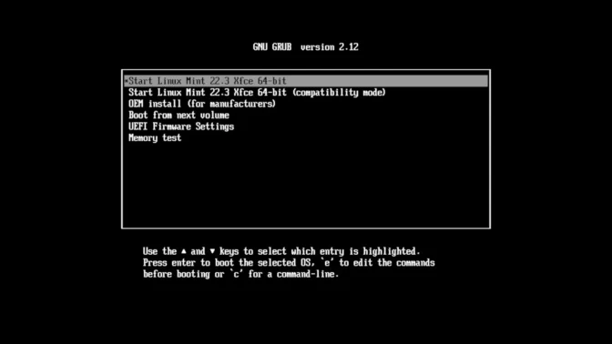 Linux Mint→Live USB→GNU GRUB