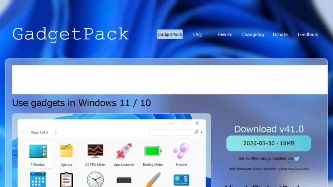 Web→GadgetPack - Gadgets for Windows 11 / 10