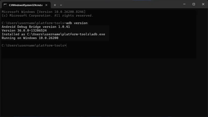 Windows 11→コマンドプロンプト→ADBバージョン