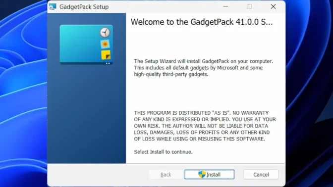 Windows 11→インストール→GadgetPack