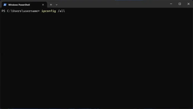 Windows 11→ターミナル→ipconfig