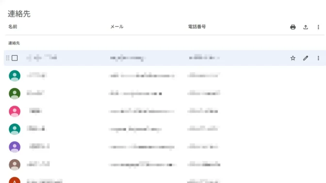 Web→Googleコンタクト→マウスカーソルを重ねる