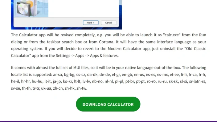 Web→Windows 7 Games for Windows 11 and Windows 10→Classic Calculator