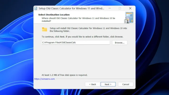 Windows 11→インストール→Classic Calculator→インストールする場所