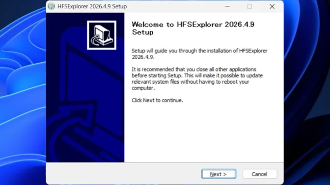 Windows 11→インストール→HFSExplorer