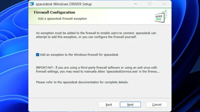 Windows 11→インストール→spacedesk→Firewall Configuration