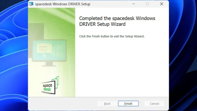 Windows 11→インストール→spacedesk→Finish
