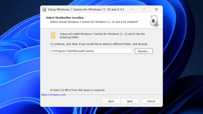 Windows 11→インストール→Windows 7 Games for Windows 11 and Windows 10→インストールする場所