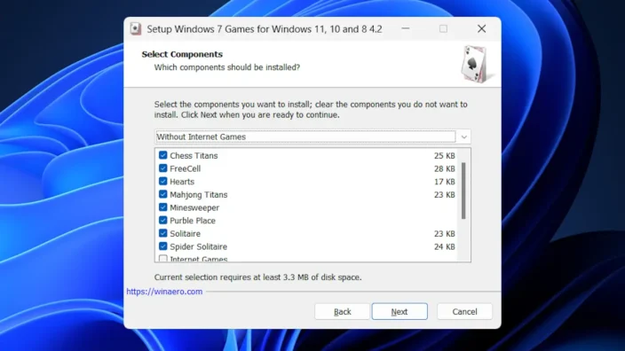 Windows 11→インストール→Windows 7 Games for Windows 11 and Windows 10→インストールするゲーム