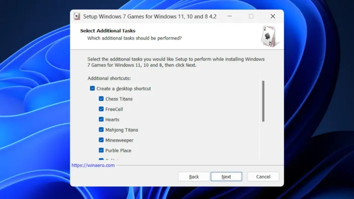 Windows 11→インストール→Windows 7 Games for Windows 11 and Windows 10→デスクトップに追加するショートカット