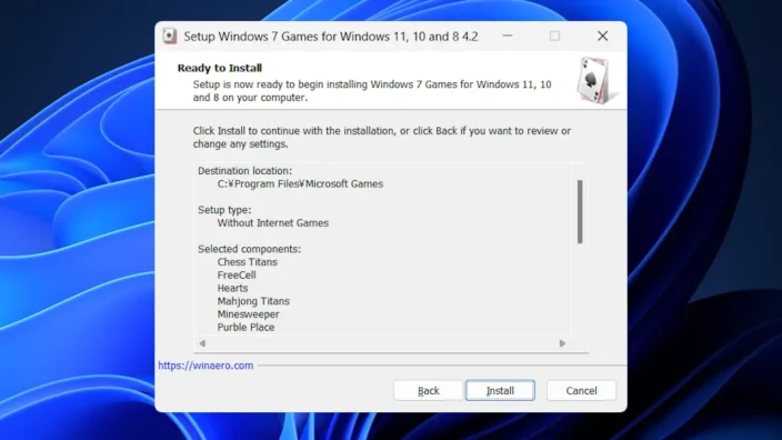 Windows 11→インストール→Windows 7 Games for Windows 11 and Windows 10→インストール